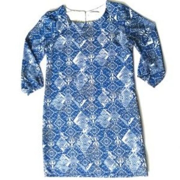 Piperlime Collection BOHO Blue White Abstract Print Pullover Dress Size Small - Picture 3 of 9